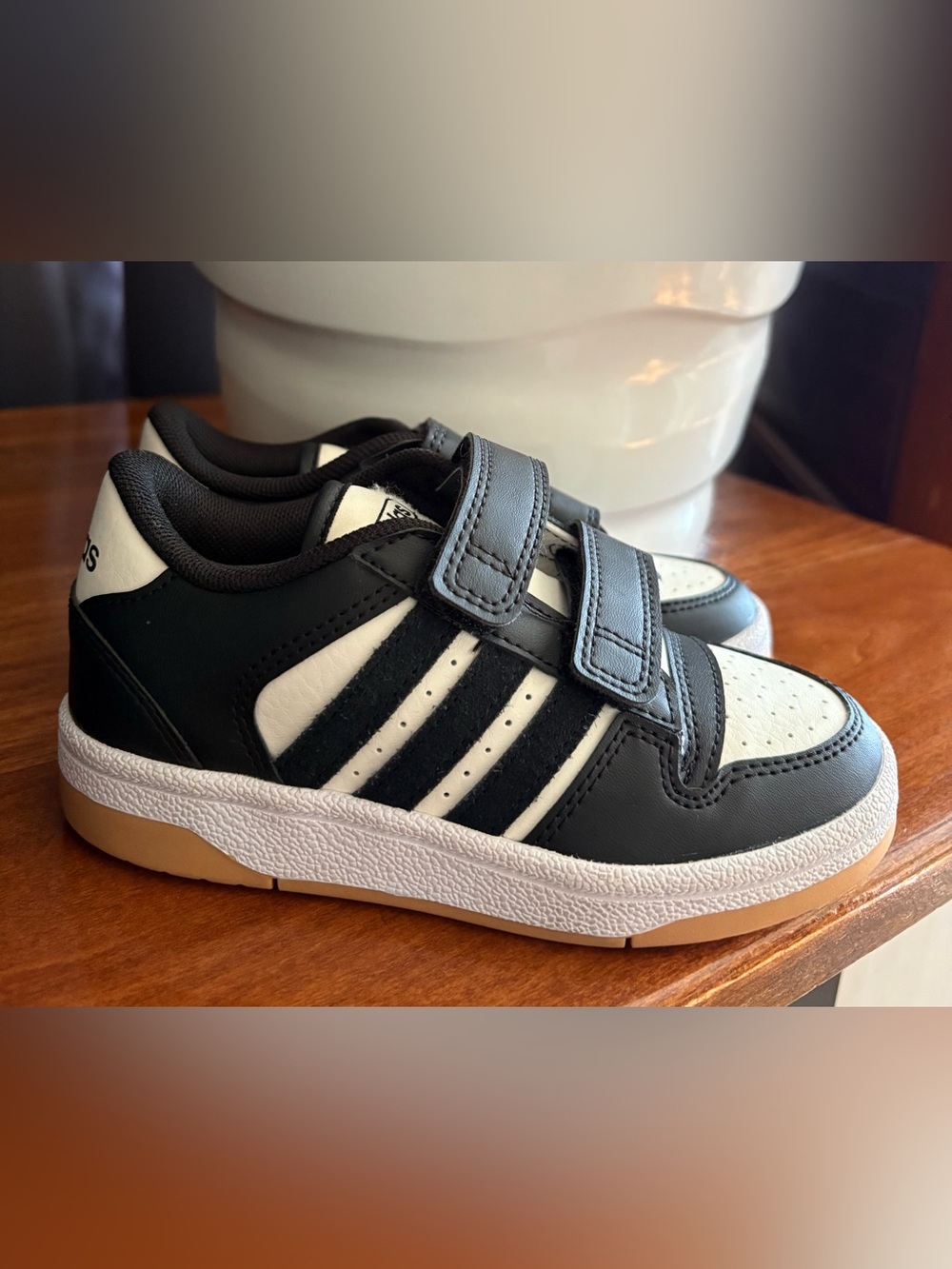 adidas Kids Black and White Leather Velcro Sneakers